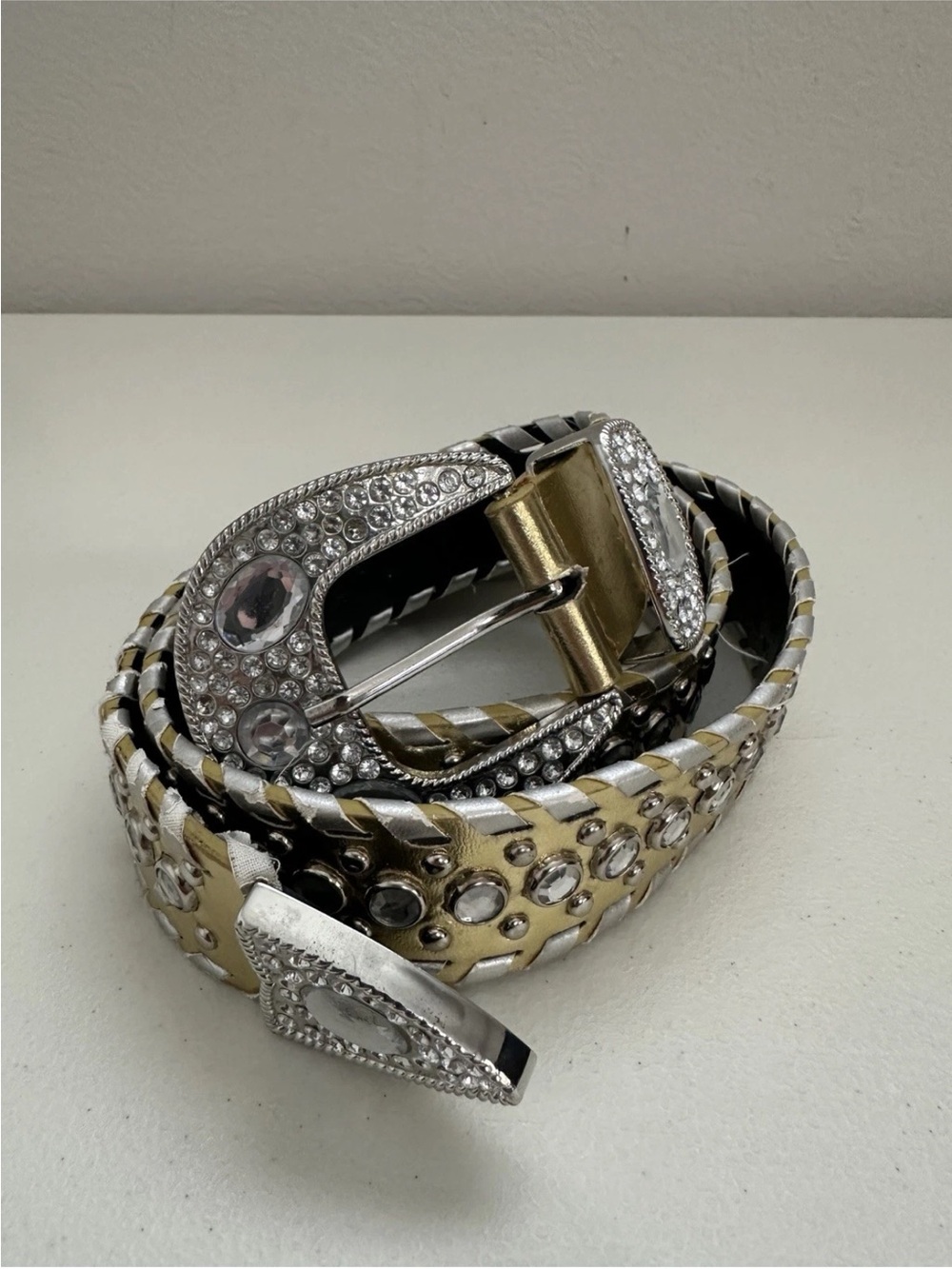 Rhinestone Embellished Gold-Tone Women's Belt